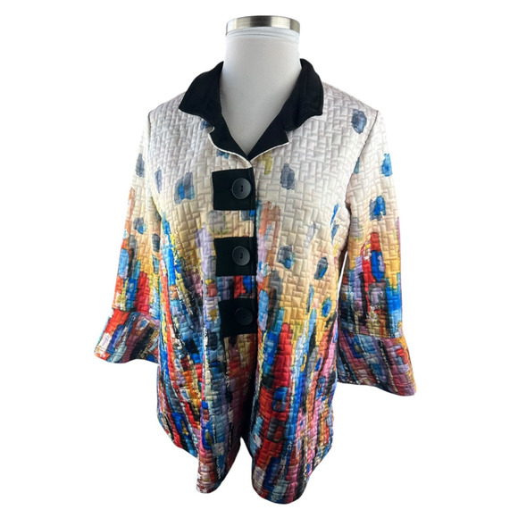 Ali Miles Textured Colorful Modernist Art to Wear Button Front Jacket Size Large - Picture 3 of 12